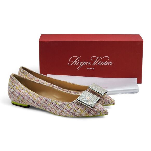 Roger Vivier Shoes - Roger Vivier Gommettine Ball Woven Ballet Flats in Purple White Lime $950